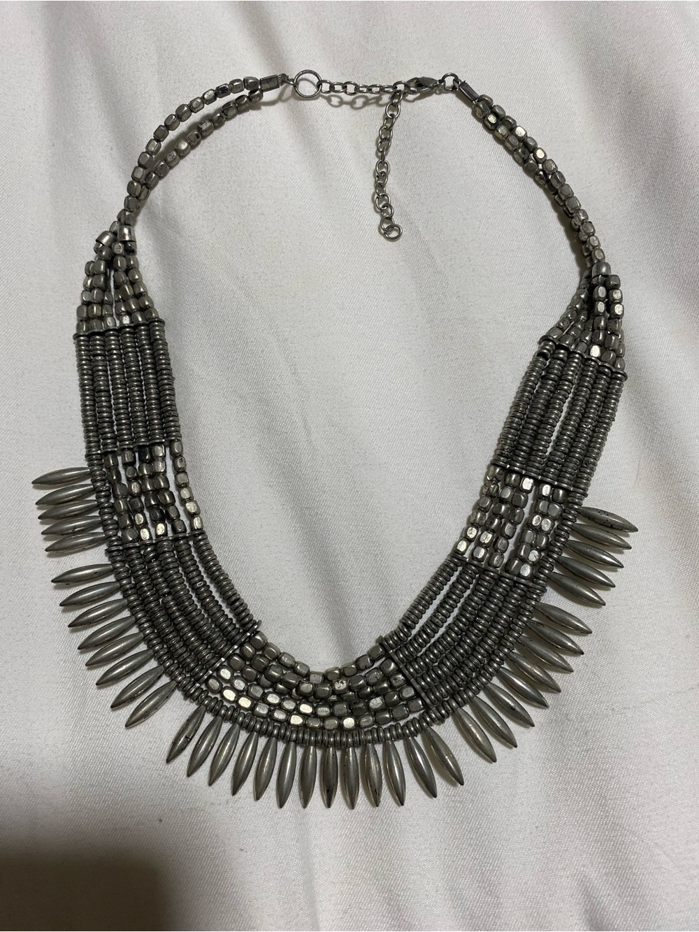 Gunmetal Beaded Spike Statement Necklace - Women Jewelry
